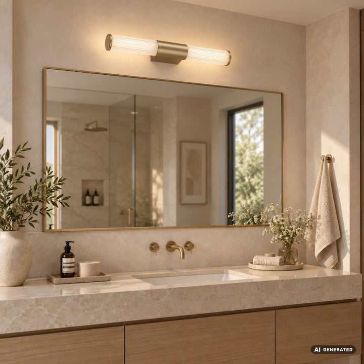 Badeværelsesvæglampe, Calyn, LED 8 W, 4000 K, 620 lm, L 40 cm, guldfarvet, IP44, 75104