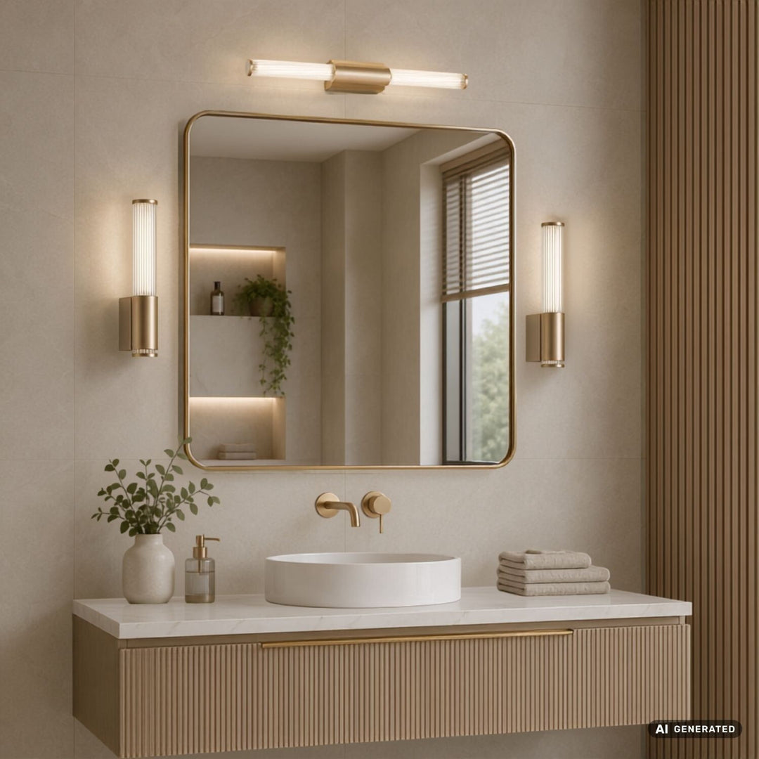 Badeværelsesvæglampe, Calyn, LED 8 W, 4000 K, 620 lm, L 40 cm, guldfarvet, IP44, 75104