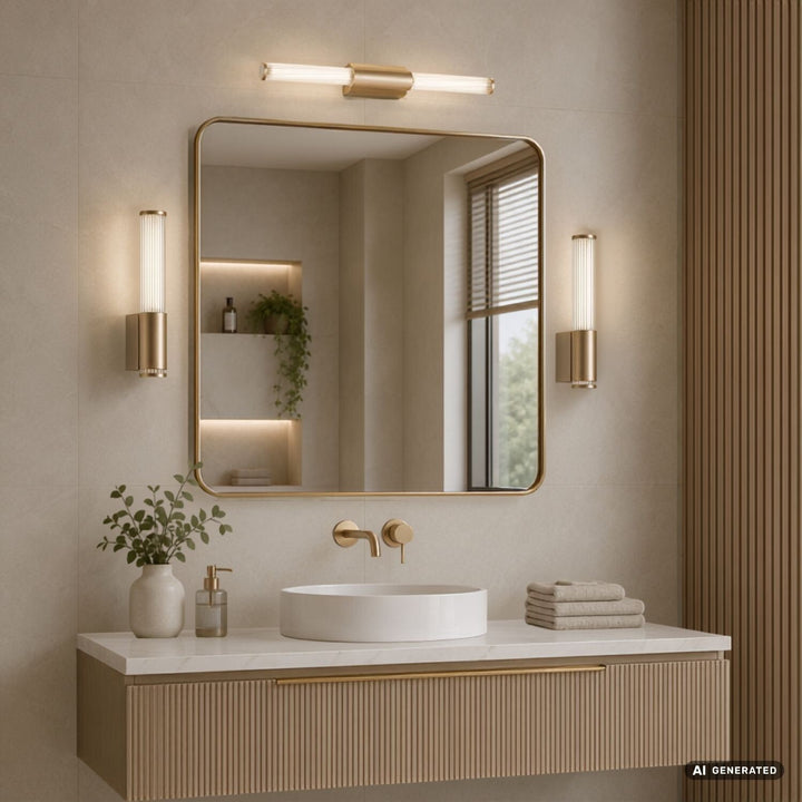 Badeværelsesvæglampe, Calyn, LED 8 W, 4000 K, 620 lm, L 40 cm, guldfarvet, IP44, 75104