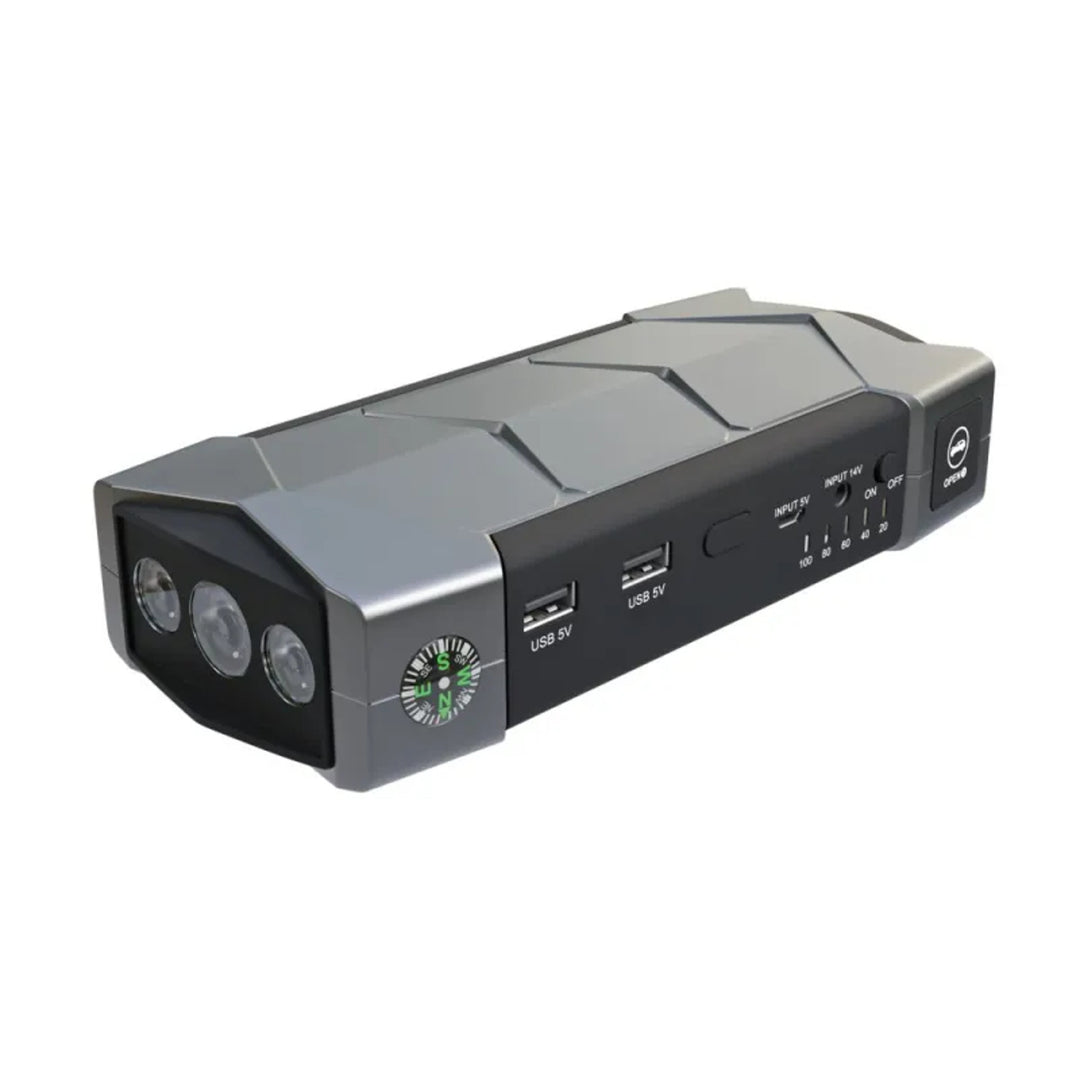 Jump Starter Extralink Jump Max7, kapacitet 10.000 mAh, 3 LED-lamper, lommelygte, kompas, hammer, startstrøm 400 A, spidsstrøm 1.000 A