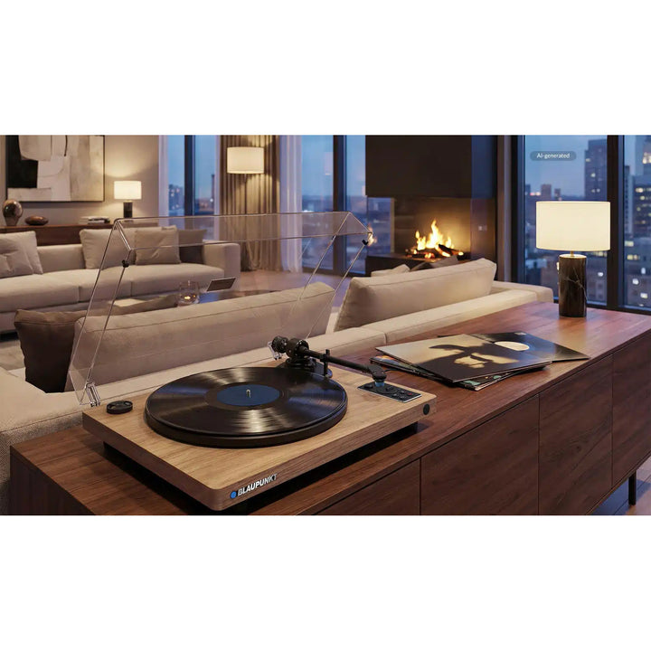 Blaupunkt automatisk vinylpladespiller, BT, USB, Audio-Technica-pickup, understøtter 7" og 12" plader, Varsovia AT100BT