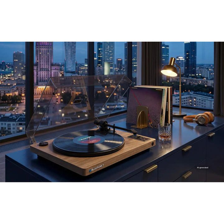 Blaupunkt automatisk vinylpladespiller, BT, USB, Audio-Technica-pickup, understøtter 7" og 12" plader, Varsovia AT100BT