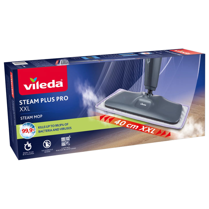 Vileda Steam Plus XXL Pro dampmoppe, dræber 99,9 % af bakterierne, ideel til store overflader, til alle typer gulve, 180835