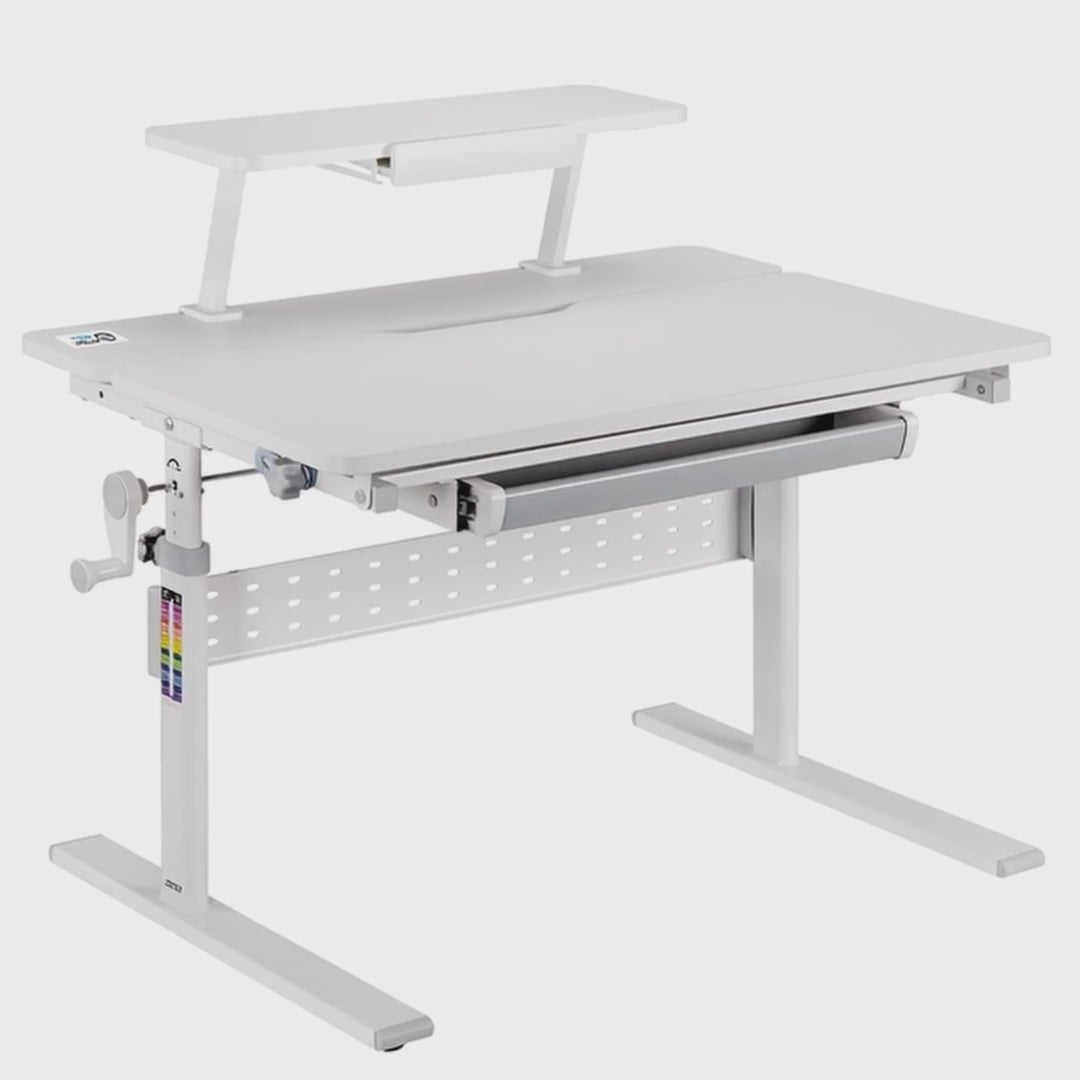 Ergo Office børneskrivebord, højdejusterbart, gråt, maks. 40 kg, 900 x 600 mm, ER-483