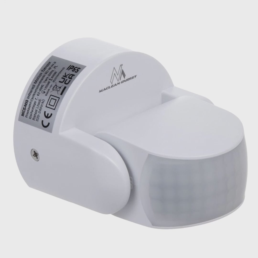 Maclean PIR-bevægelsessensor, infrarød, IP65, hvid, rækkevidde 12 m, maks. belastning 600/1200 W, MCE468 W