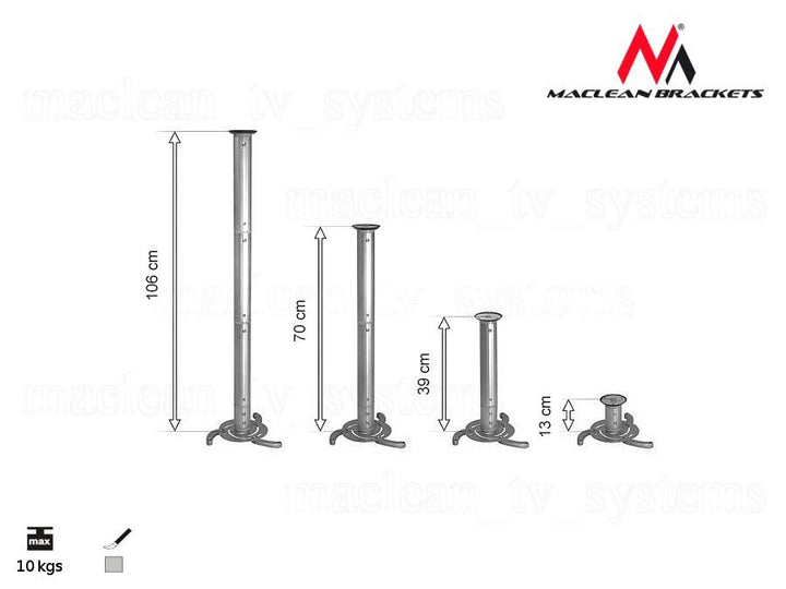 Loft mount for projectors, silver, from 80 mm to 980 mm Maclean MC-517