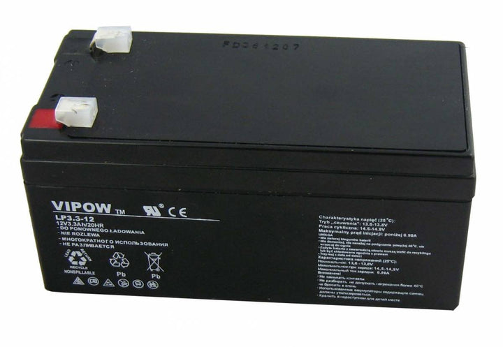 Vipow gelbatteri, vedligeholdelsesfri, lang levetid, 12V 3,3Ah