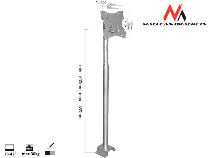 Maclean loftmonteret tv-holder, 23-42", 30 kg, sølv, MC-504A S