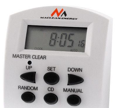 Maclean digital timer, f. random, tidtager, 10 prog., maks. 156 programmer, tysk stik, 3600 W, MCE05G