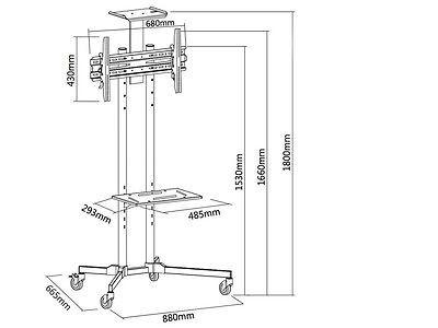 Stand, professionel rullende TV-vogn Maclean MC-661, maks. VESA 600x400, maks. 55 kg,