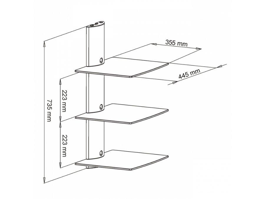 Tredobbelt hylde til DVD/tuner/konsol D-51 Art 543x355x445mm
