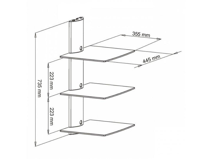 Tredobbelt hylde til DVD/tuner/konsol D-51 Art 543x355x445mm