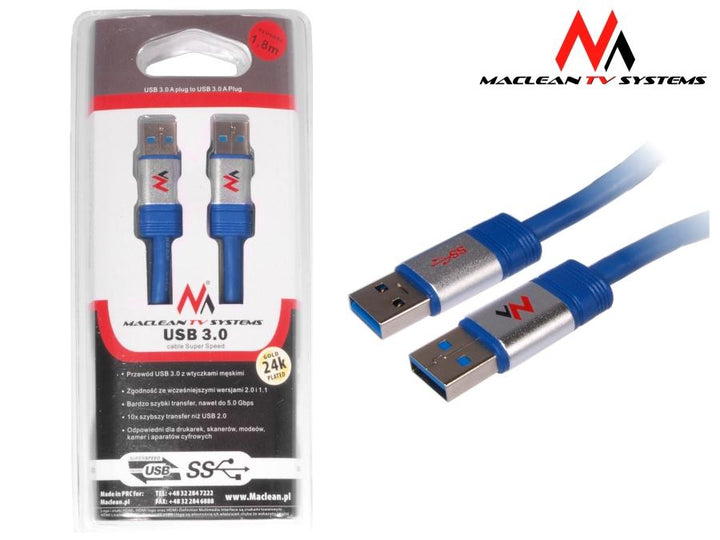 Kabel, USB 3.0 AM - AM 1,8 m Maclean MCTV-606 blisterpakning