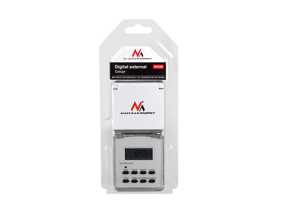 Maclean MCE08 digital timer, udendørs, tilfældig funktion, 10 programmer, maks. 156 programmer, 3600 W