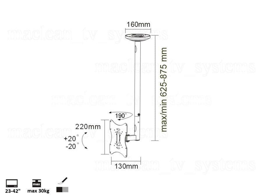 TV-holder til loft 23-42" 50 - 85 cm 30 kg Maclean MC-504A B sort