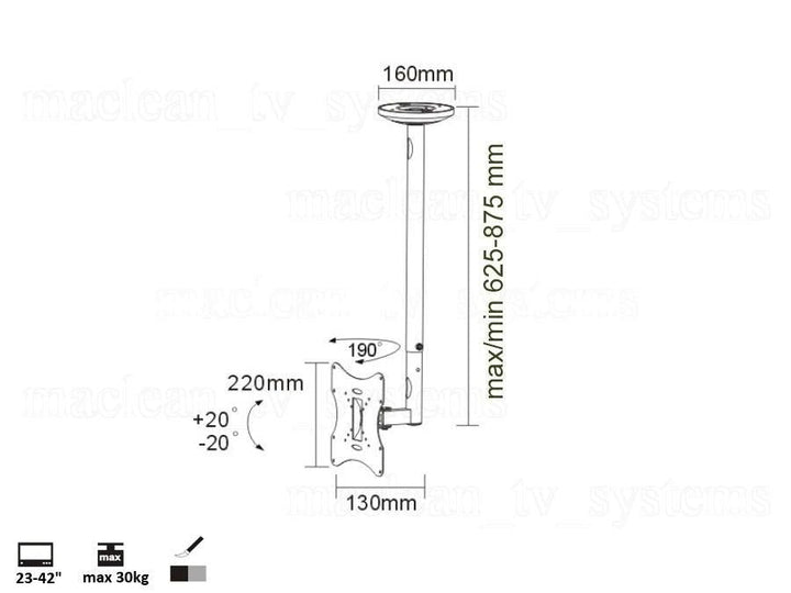 TV-holder til loft 23-42" 50 - 85 cm 30 kg Maclean MC-504A B sort
