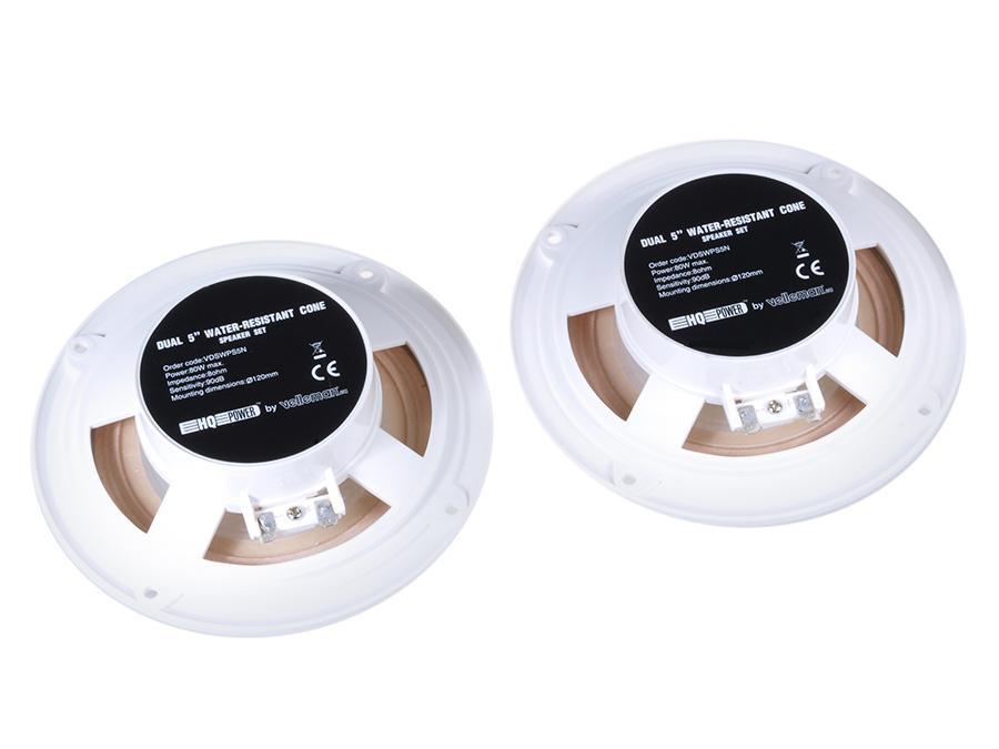 Velleman højttalere, loftmonterede, 5", 80 W, 8 Ohm, vandtætte, 2 stk., VDSWPS5N
