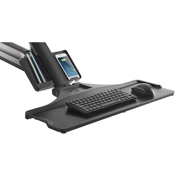 Vægbeslag til to skærme og tastatur Maclean, gasfjeder med computerholder, til skærme på 17" ~ 27", MC-633 til stående og siddende arbejde