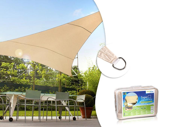 Haveparasol med UV-beskyttelse, polyester, 3,6 m, trekantet, GreenBlue GB500, cremefarvet, vandafvisende overflade