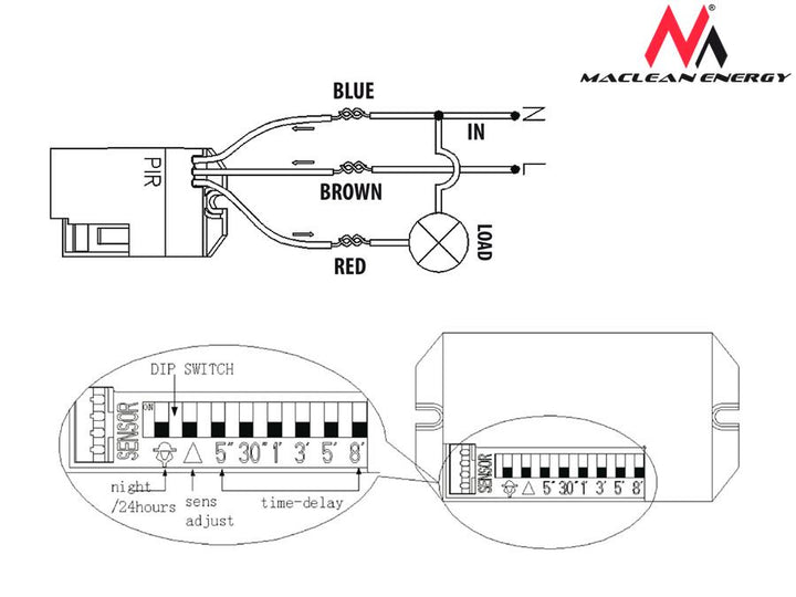 Maclean PIR-bevægelsessensor, med ekstern sensor, 360°, 800W, MCE32
