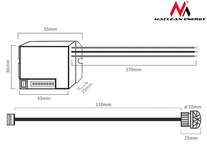 Maclean PIR-bevægelsessensor, med ekstern sensor, 360°, 800W, MCE32