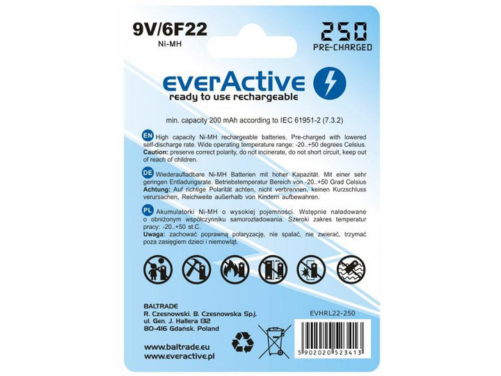 Battery everActive Ni-MH 9V 6F22 250mAh Silver Line