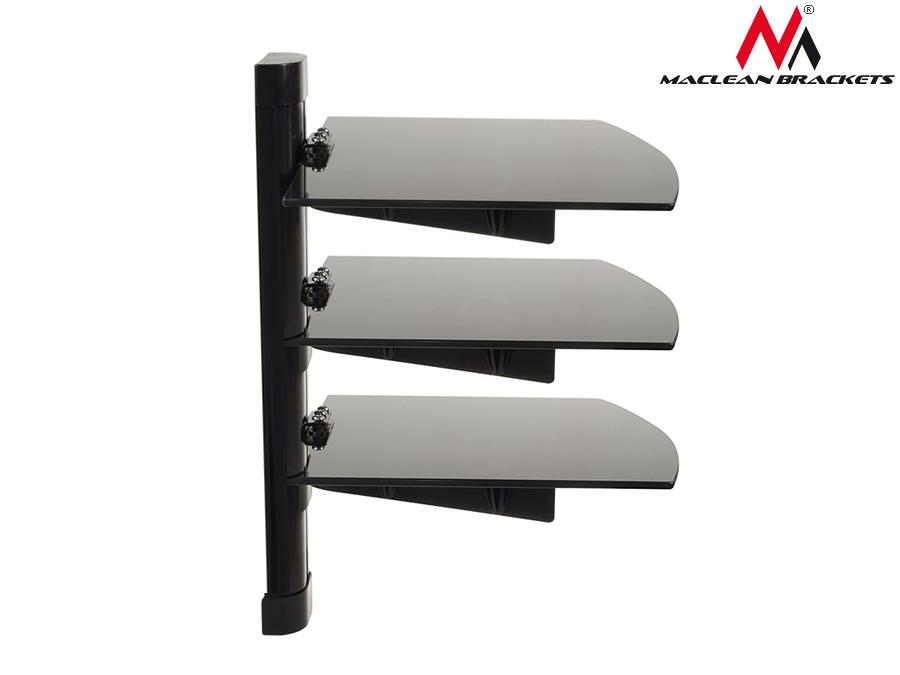 Maclean MC-664 tredobbelt DVD-hyldeholder, 8 kg, med justering