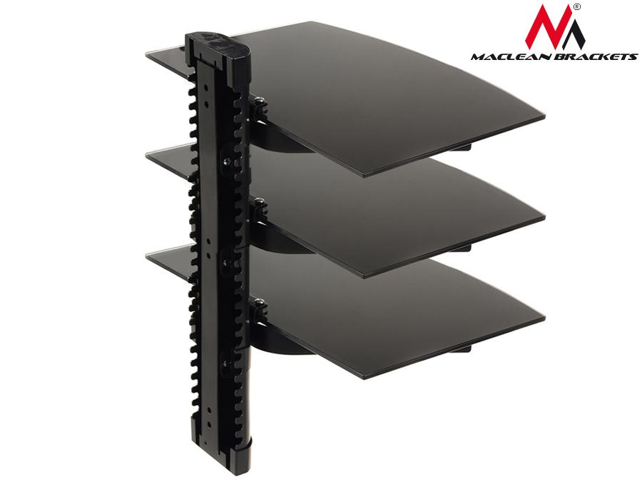 Maclean MC-664 tredobbelt DVD-hyldeholder, 8 kg, med justering