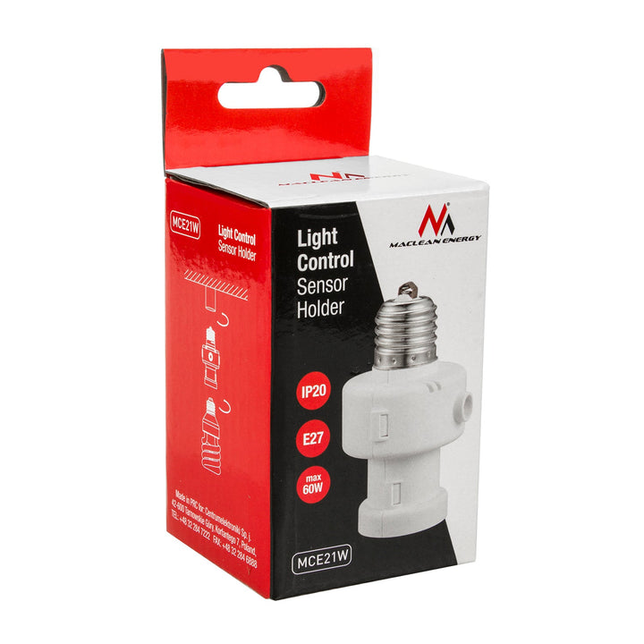 Maclean pæreholder, E27, maks. 100 W, med skumringssensor, timer, farve: hvid, MCE21W