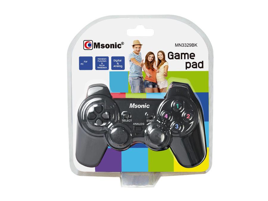 Gamepad Msonic MN3329BK sort vibrationsfunktion, 10 knapper