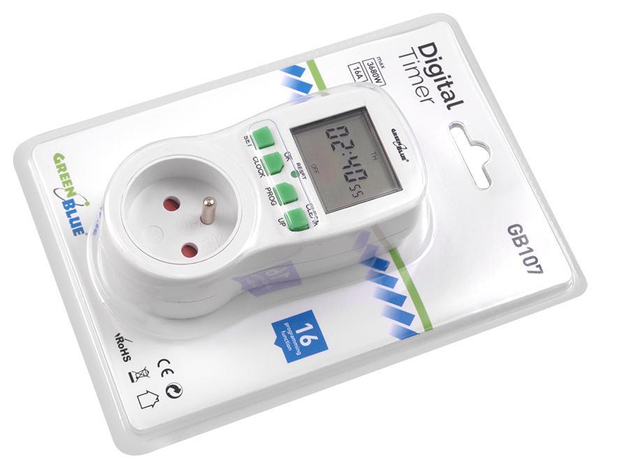 Tidsur - digital timer GreenBlue GB107 16 programmer maks. 240 programmer