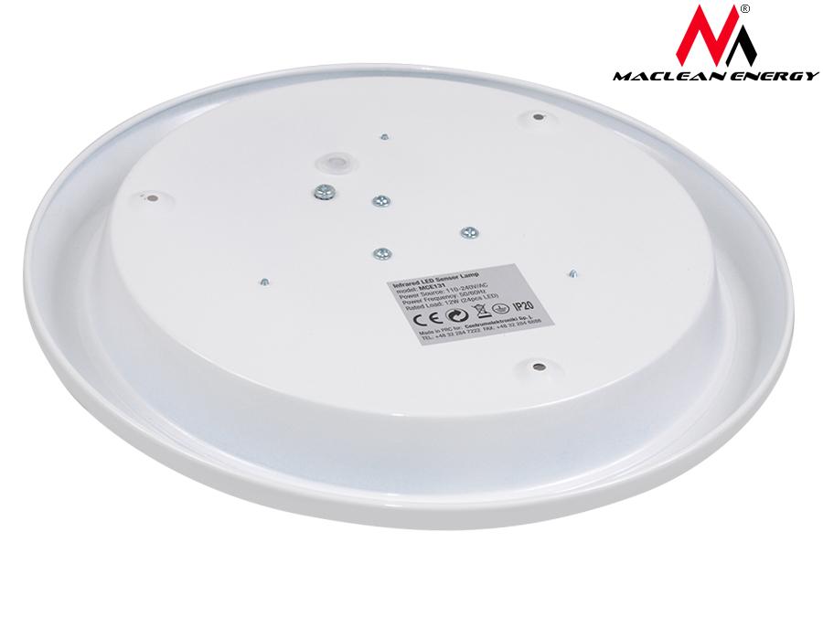 LED-loftslampe med bevægelsessensor Maclean, PIR-sensor, rækkevidde 6 m, 12 W, neutral hvid farve (4000 K), MCE131