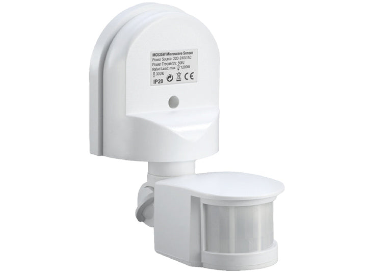 Maclean vægmonteret bevægelses- og skumringsensor, 180°, maks. 1200 W, hvid, MCE25 W