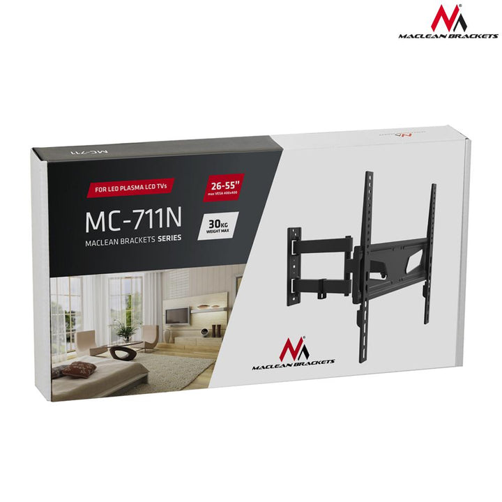 Maclean tv-holder, max. VESA 400x400, langt arm passer til buede tv'er, 26-55", 30 kg, MC-711N