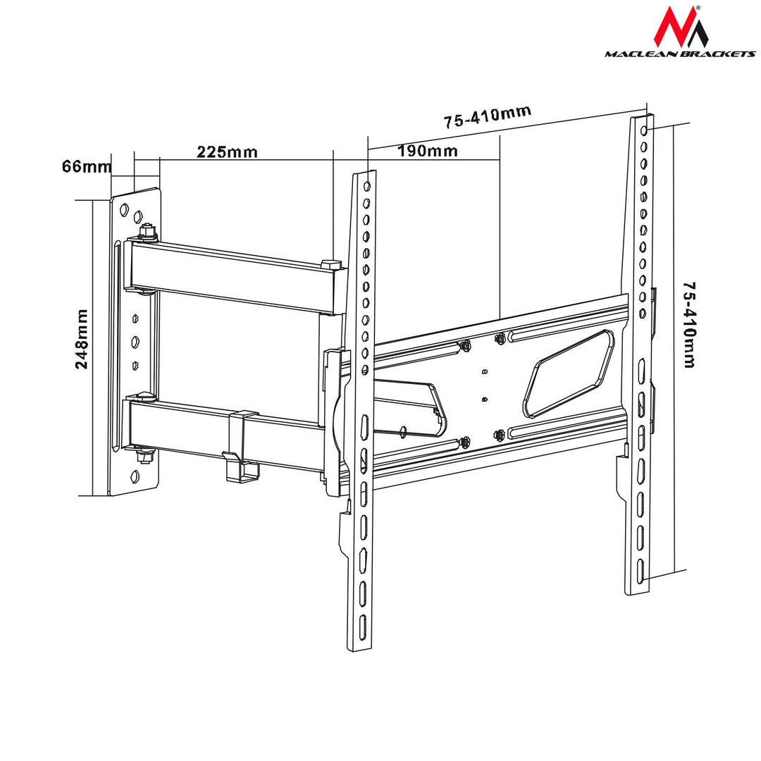 Maclean tv-holder, max. VESA 400x400, langt arm passer til buede tv'er, 26-55", 30 kg, MC-711N