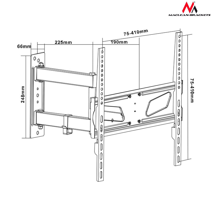 Maclean tv-holder, max. VESA 400x400, langt arm passer til buede tv'er, 26-55", 30 kg, MC-711N