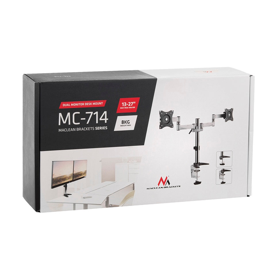 Maclean bordholder til to LCD-skærme, aluminium, 13-27", 8 kg, MC-714