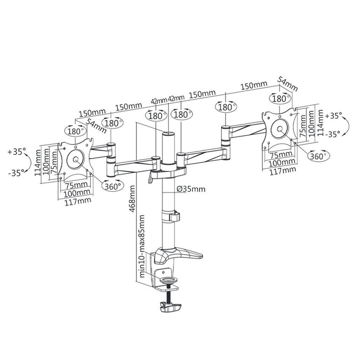 Maclean bordholder til to LCD-skærme, aluminium, 13-27", 8 kg, MC-714