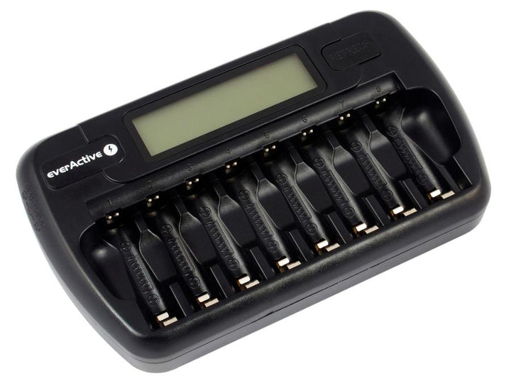 everActive AA- og AAA-batterioplader, 8 kanaler, LCD-display, NC-800