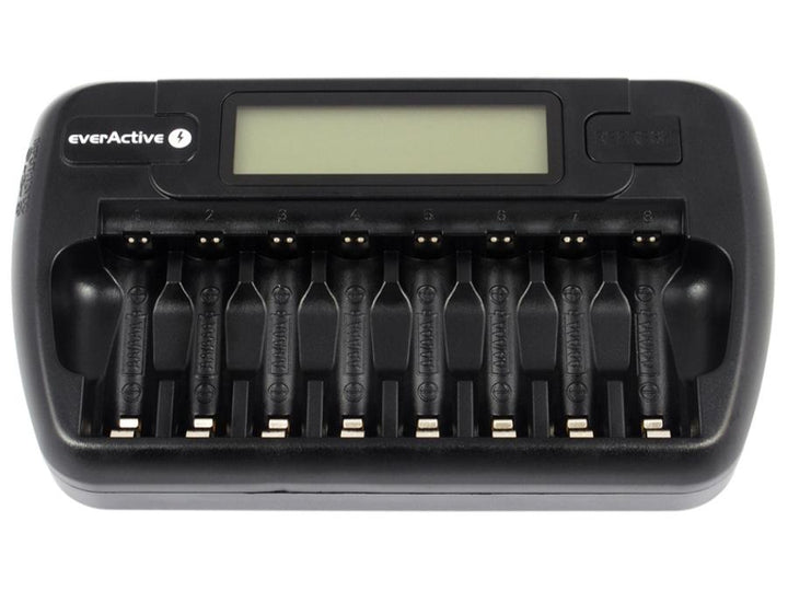 everActive AA- og AAA-batterioplader, 8 kanaler, LCD-display, NC-800