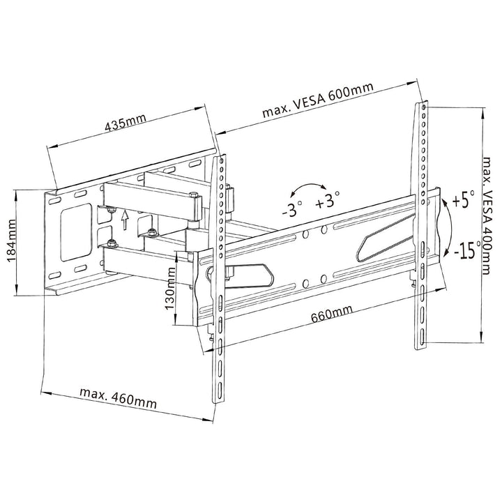 Maclean tv-beslag, universal, maks. VESA 600x400, 37-80", 45 kg, sort, MC-723 B
