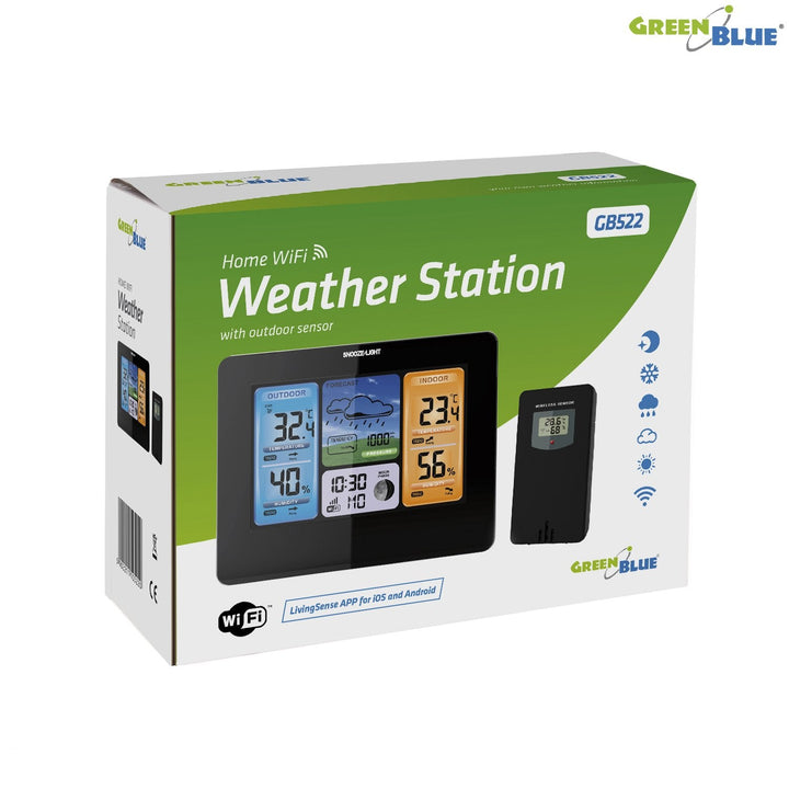 GreenBlue trådløs vejrstation, farvet, WiFi, månefaser, GB522