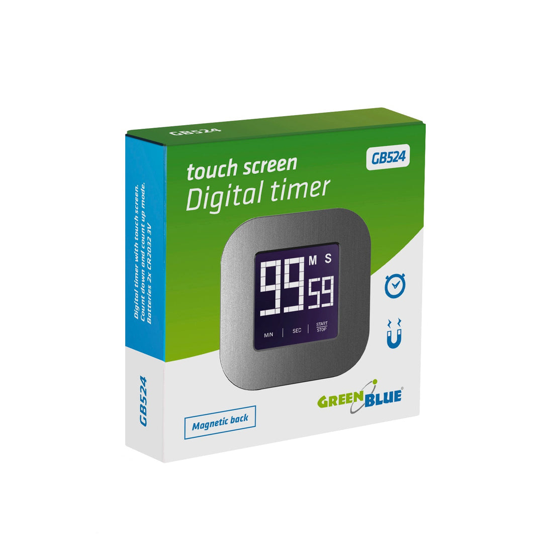 Digital timer, stopur, minuttimer GreenBlue, magnetisk med berøringsskærm, GB524