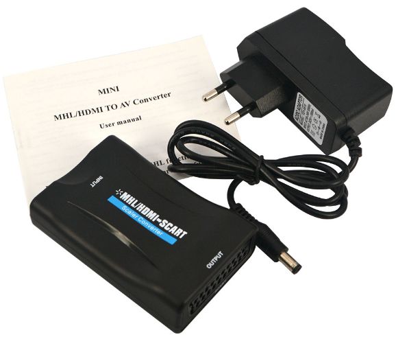 SCART EURO TIL HDMI 1080 SIGNALKONVERTER STRØMFORSYNING