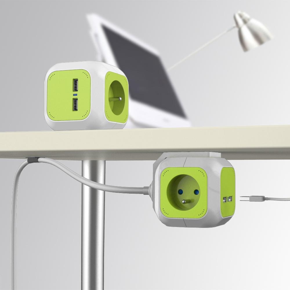 MagicCube firdobbelt stikkontakt GreenBlue, 2 USB-indgange, 1,4 m, GB118