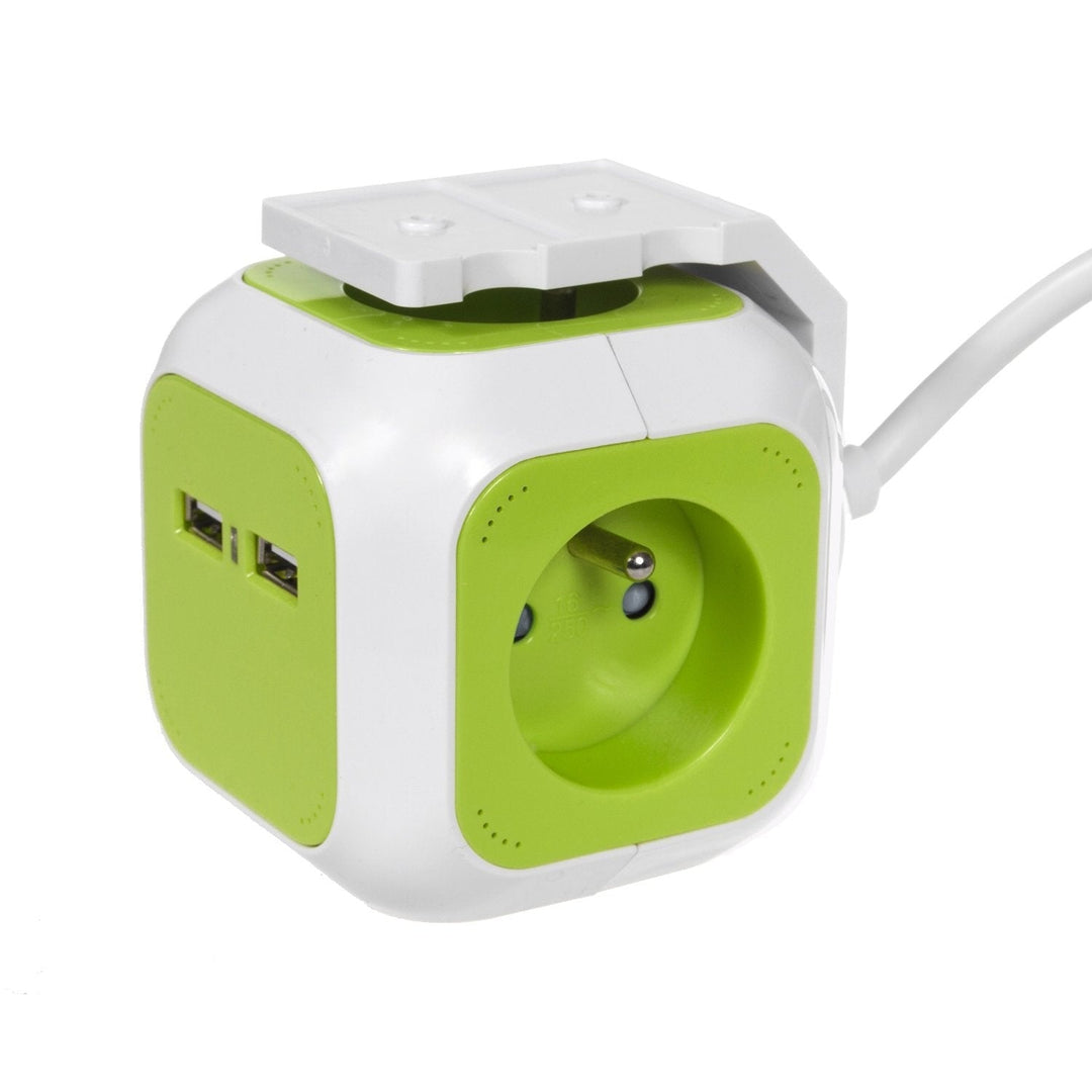 MagicCube firdobbelt stikkontakt GreenBlue, 2 USB-indgange, 1,4 m, GB118