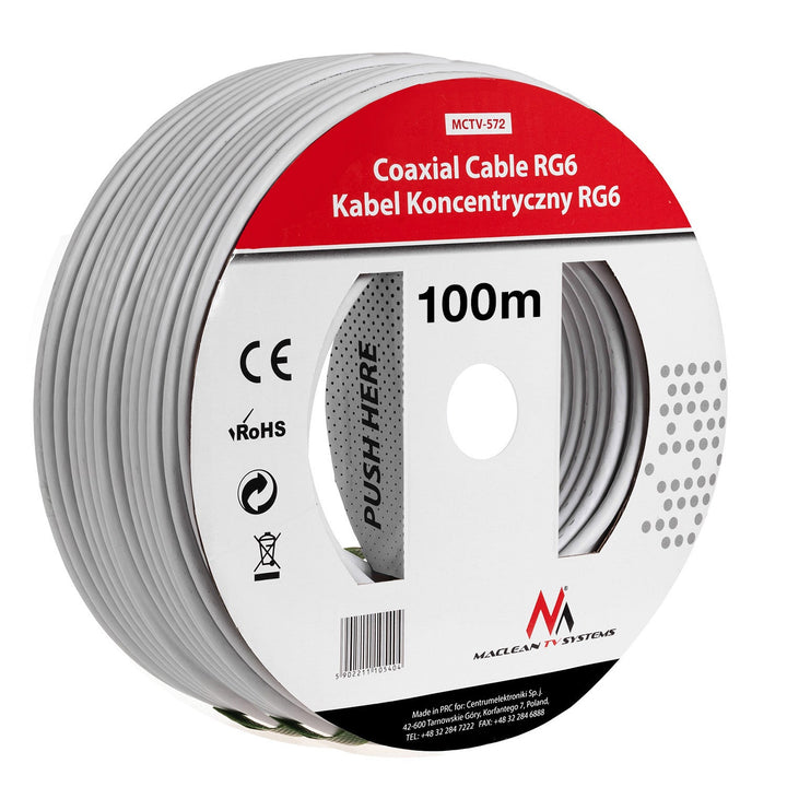 Maclean koaksialkabel, satellitantennkabel, 1,0CCS RG6, 100 m, MCTV-572