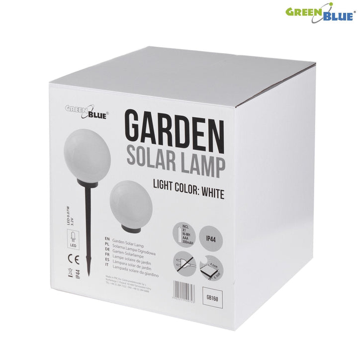 GB168 solcelledrevet fritstående havelampe – kugle 30x30x63 cm, hvid LED
