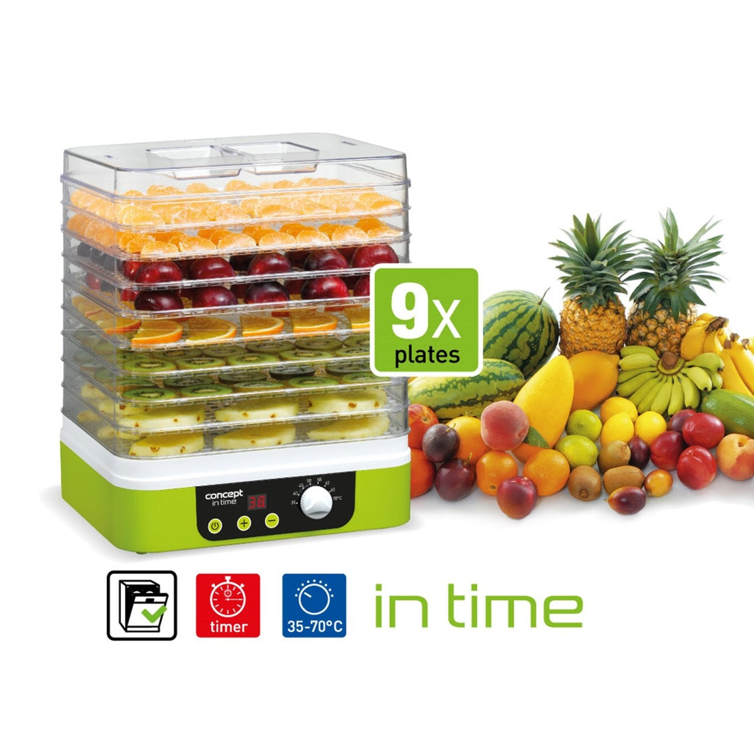Tørretumbler til svampe, frugt og urter Concept, 9 sigter, timer, temperaturregulering, SO-1060