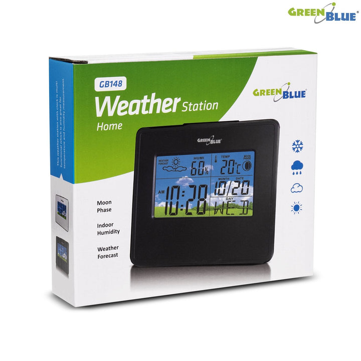 Vejrstation, ur, kalender, månefase GreenBlue GB148B sort